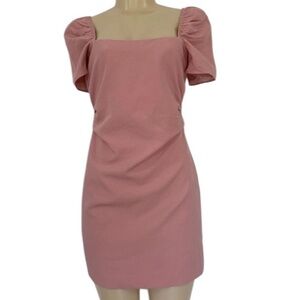 Zara Pink Mini Dress Puff Sleeve Womens XL X-Large Open Back Square Neckline